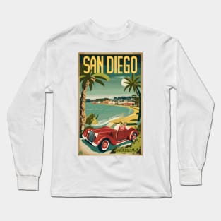 A Vintage Travel Art of San Diego - California - US Long Sleeve T-Shirt